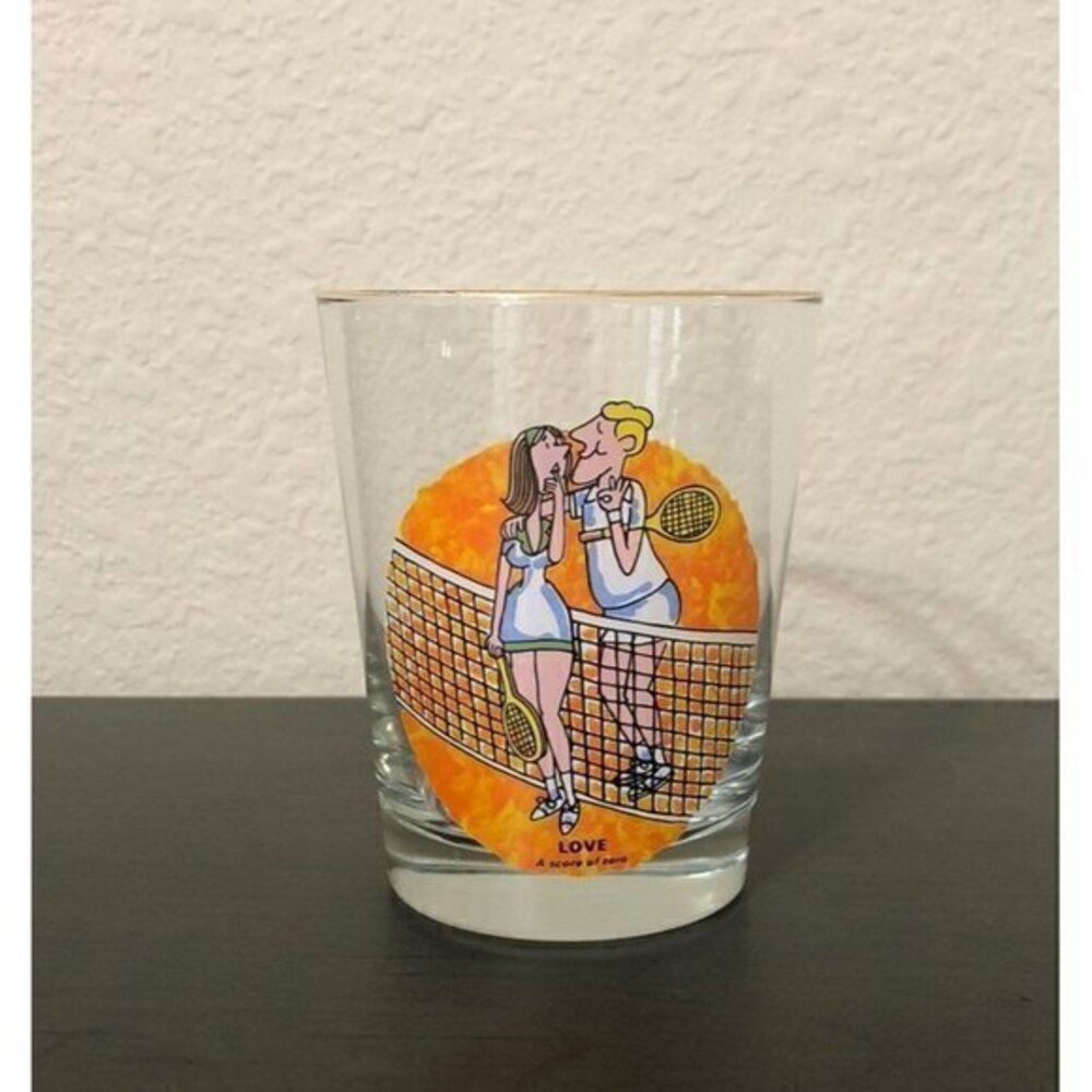 Vintage Tennis Love Drinking Glass Cartoon Couple